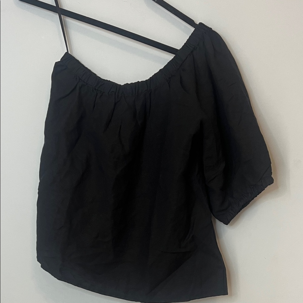NWT LOFT Women's Black Off-Shoulder Shabby Chic Linen Blouse Size Medium